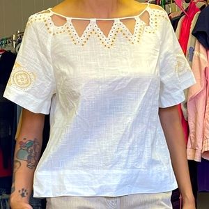 Madewell Embroidered White Cotton Top Sz S